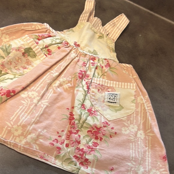 Cozy Toes Vintage Baby Girl Overall Floral Denim Dress 12 Months - Picture 2 of 3